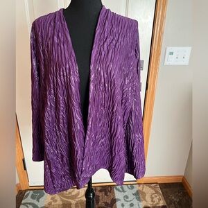 Women’s Bob Mackie wearable art violet flowy boho open front cardigan. Small